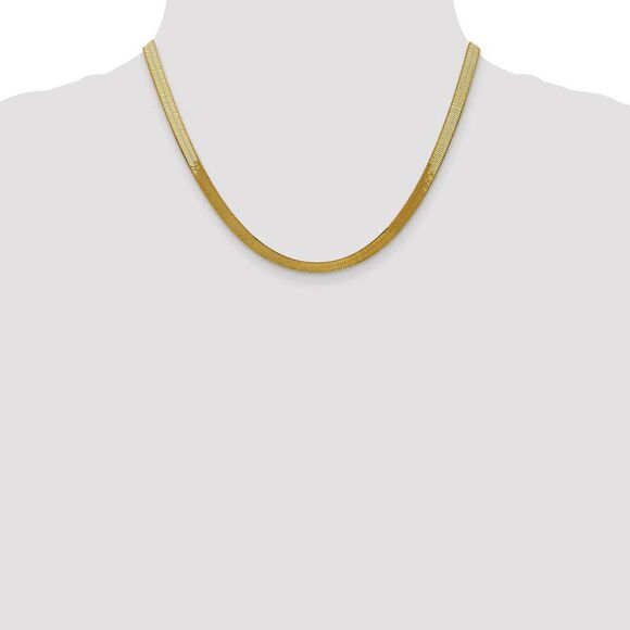 5mm 10k Yellow Gold Solid Herringbone Chain Necklace, 18 Inch